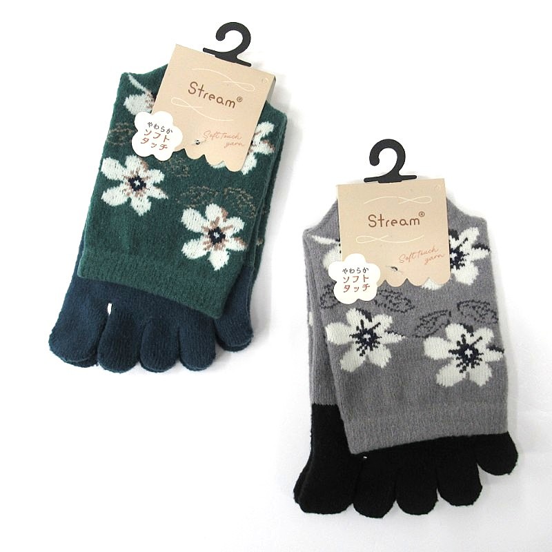 STREAM -やわらかソフトタッチ- 花柄部分フロート5指クルーソックス